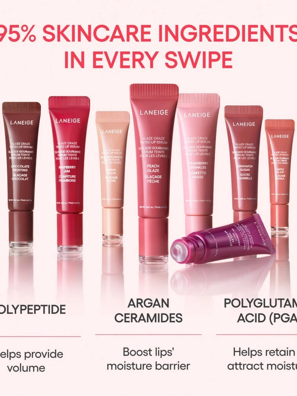 LANEIGE Raspberry Jam Glaze Craze Tinted Lip Serum FULL SIZE TUBE 0.42 Oz. NIB!